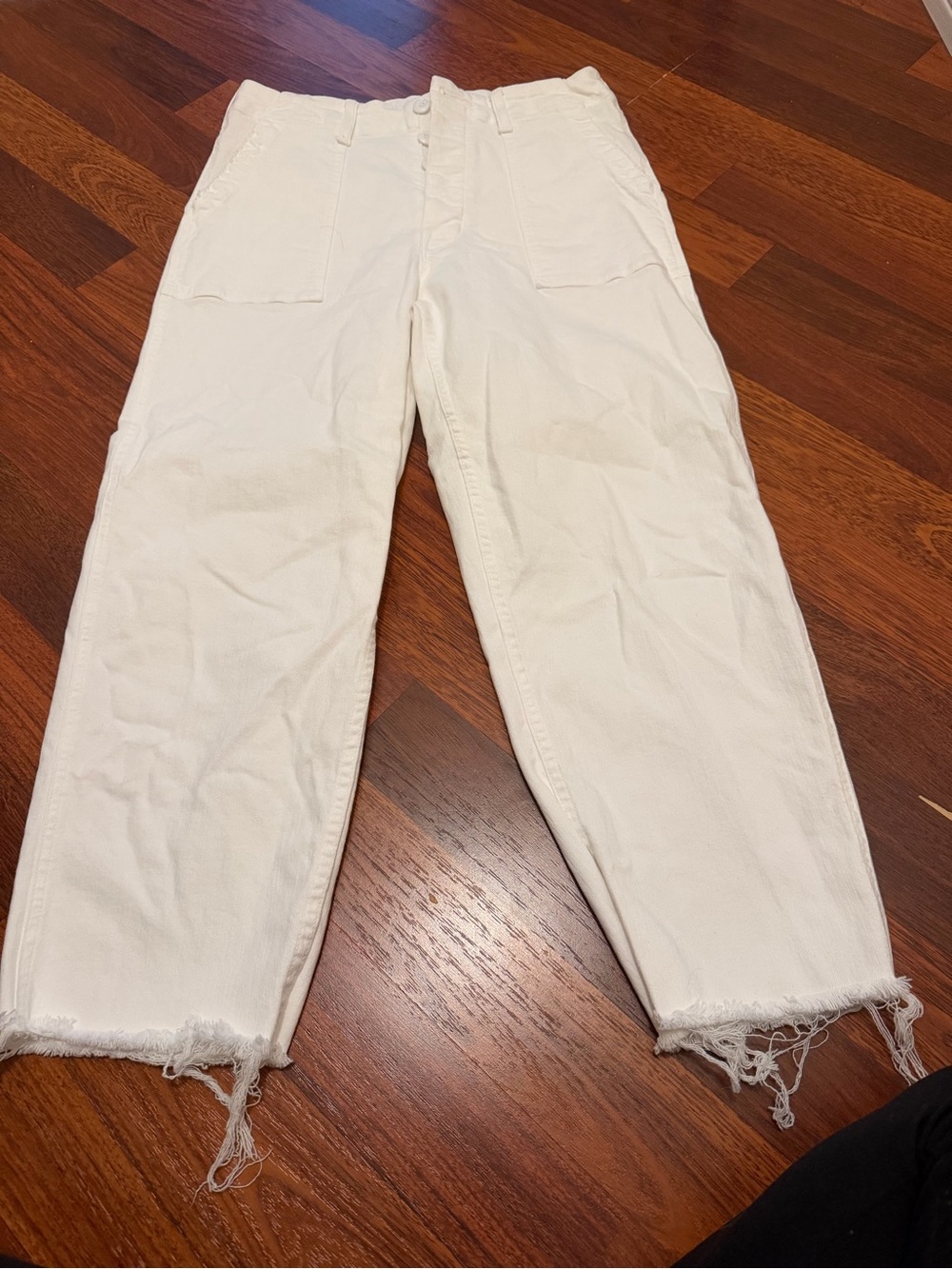 MOTHER Women's Ankle/Cropped High-Rise Button Fly Jeans in Off-White size 28